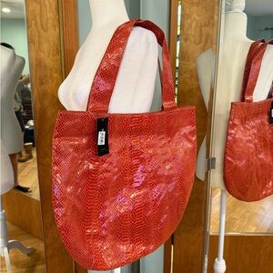 Red Snakeskin Tote Bag